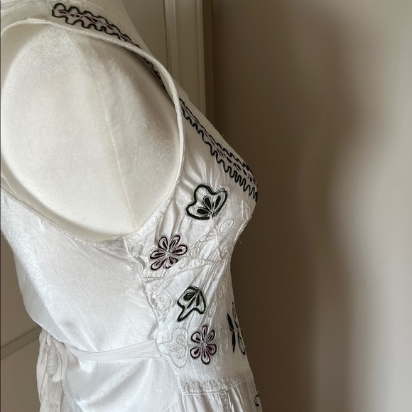 Vintage 90s Y2K White Embroidered Boho drop waist Midi Dress Free Size romantic - Picture 8 of 14